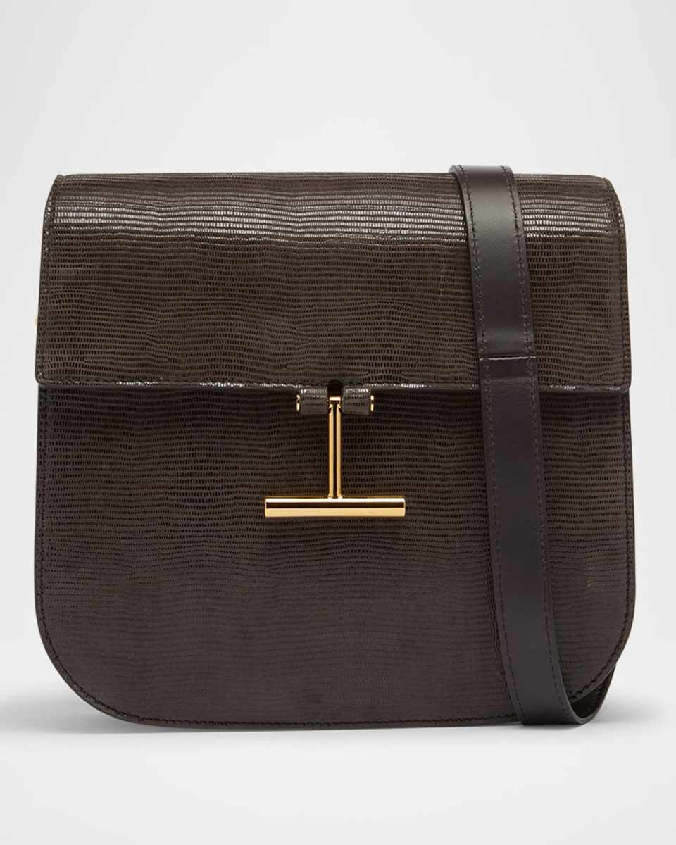 Tara Medium Crossbody Bag in Lizard-Embossed Suede and Leather